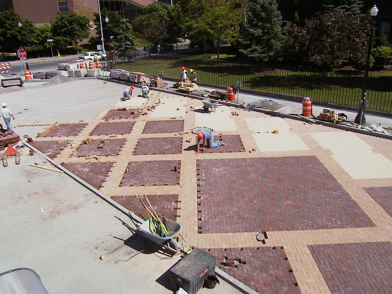Workers laying brick